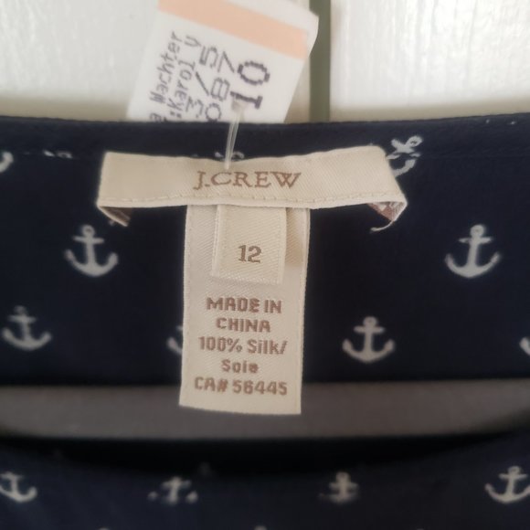 J Crew 100% Silk Nautical Blouse - Size 12 - Navy w/ Anchor Print - Picture 12 of 13